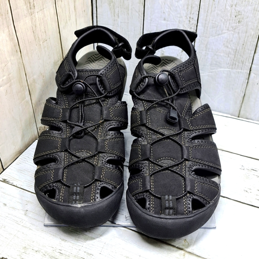 Khombu Travis 10M Mens Vegan Leather HookLoop Outdoor Sports Cinch Cord Sandals